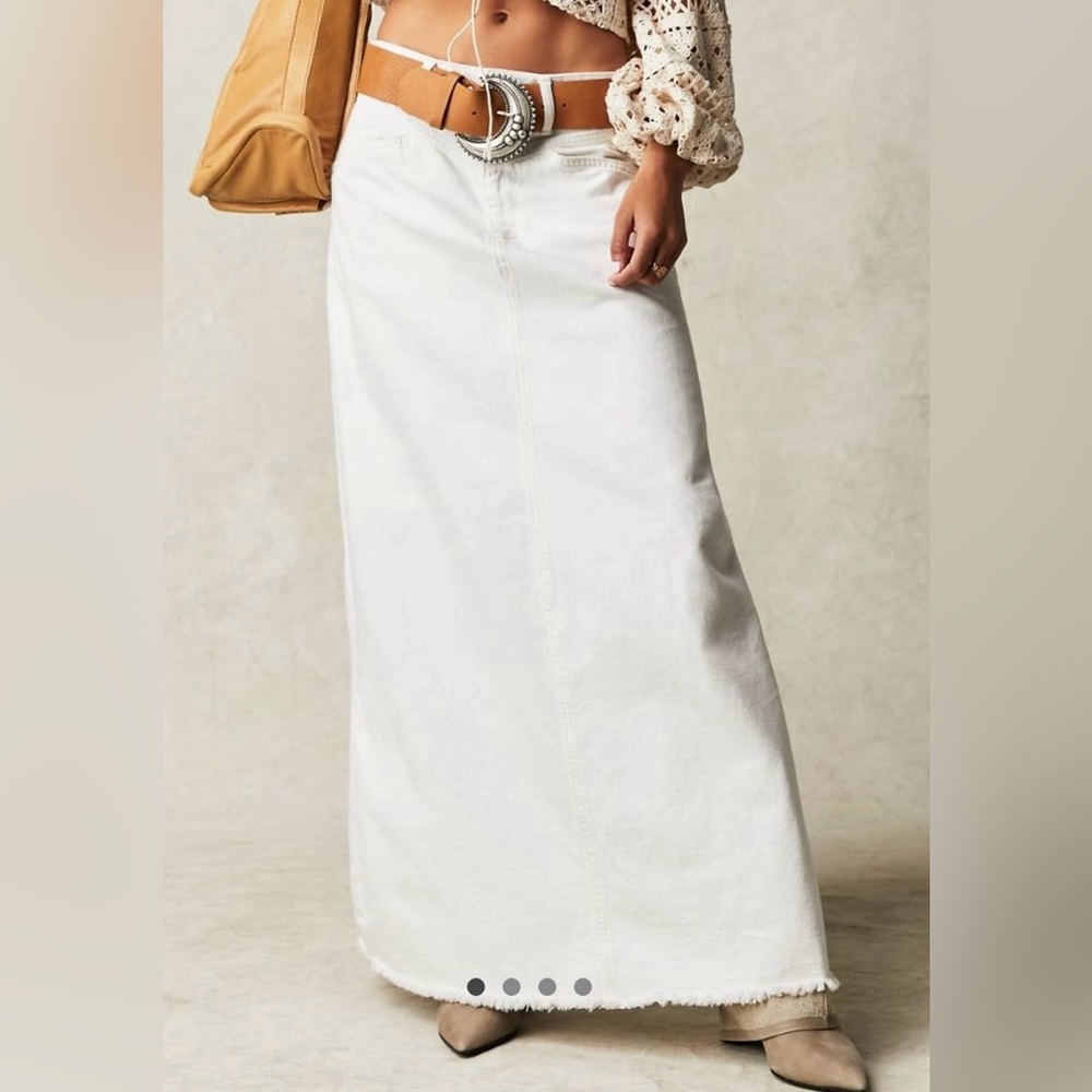 Free People Come Us you Are White Denim Maxi Skirt 12